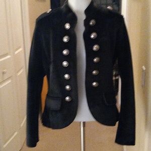 Free Generation Los Angeles black velvet/velour open jacket w/ silver buttons